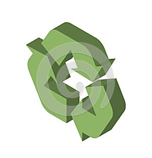 Green recycling symbol on a white background, concept of environmental conservation. Isometric vector illustration