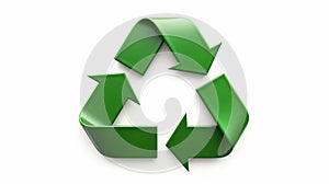 A green recycling symbol on a white background. Generative ai