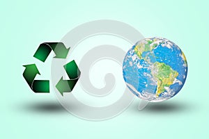 Green recycling symbol world contender on a pastel background. color.Environment .concept.Ecology concept.The harmonious.Elements