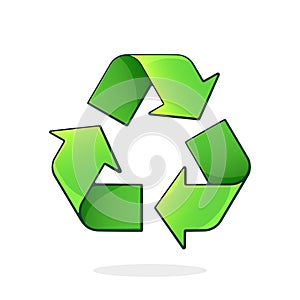 Green recycling symbol. Worldwide attention sign to environmental issues. Triangular eco friendly sign of reused