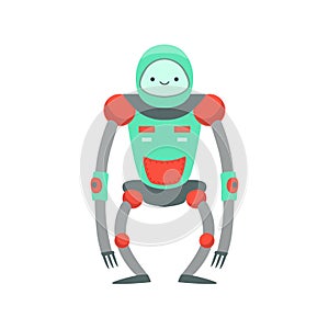 Green And Red Ape Like Friendly Android Robot Character Vector Cartoon Illustration