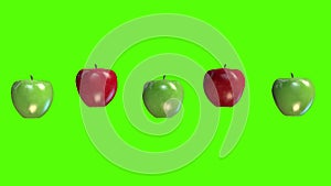 Green and red apple, 3D animation video green screen