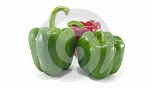 Green and Red bell pepper on white background