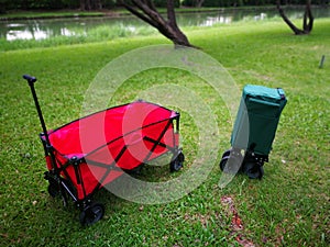 A green and a red Cart for using in camping ltravel