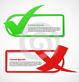 Green and red check mark banners