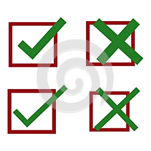 Green and red check mark and cross mark icon set. Tick symbol. checklist signs