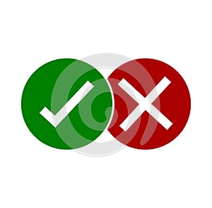 Green and red check mark icon. checkmarks flat line icons set. photo