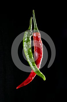 Green and red chilis