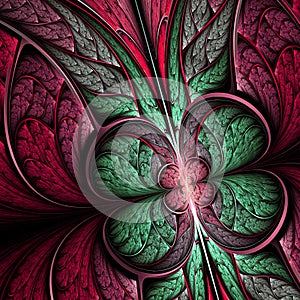 Green and red fractal flower or butterfly