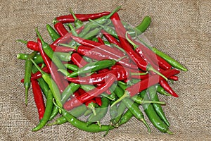 Green, red and ground paprika from the home garden