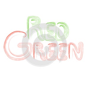 Green, red hand drawn watercolor style concept brush lettering