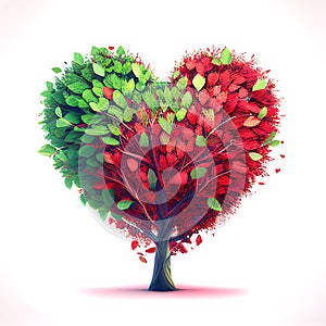 Green red heart shaped tree
