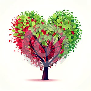 Green red heart shaped tree