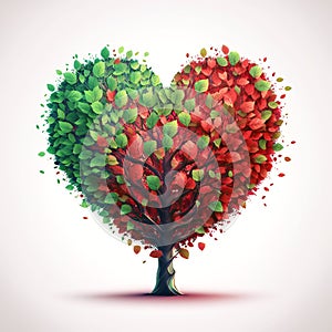 Green red heart shaped tree