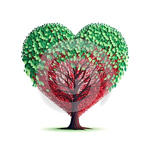 Green red heart shaped tree