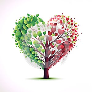 Green red heart shaped tree