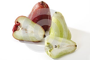 Green and red java apples (Syzygium samarangense or Eugenia javanica), close-up