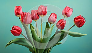 Green red nature blossom tulip spring blooms floral flowers colorful leaf bouquet