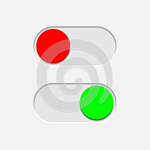 Green On and red Off toggle switch buttons isolated on gray background. Vector design element.