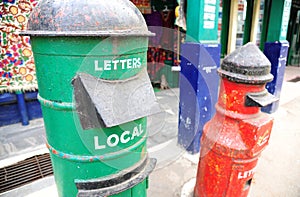 Green and Red Old Postbox in Darjeeling, India