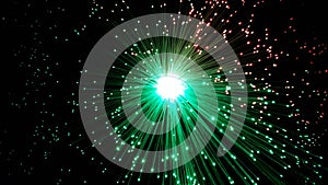 Green and red optical fiber cables with shining tips