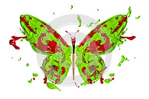Green red paint splash made butterfly