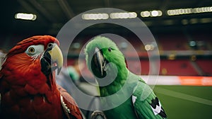 Green And Red Parrots In Stadium: Ricoh Gr Iii, Cinema4d, Scoutcore photo