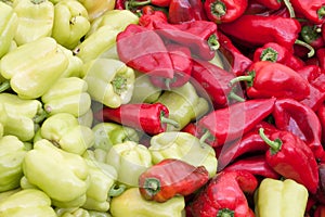 Green and red peppers for sale at grocery