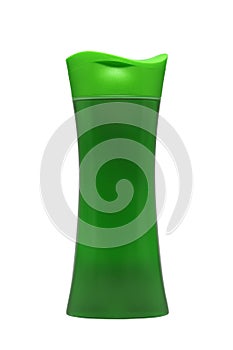 Green red pink shower gel bottle concave shape isolated on white background