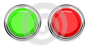 Green and red push buttons. Web icons. 3d rendering illustration isolated