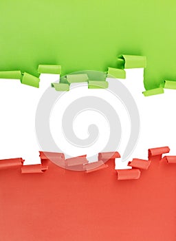 Green and red ripped paper background