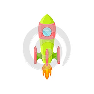 Green-red rocket with porthole. Vector illustration on white background.