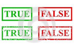 Green and red rubber stamp effect sign true and false