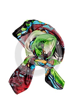 Green and red silk scarf, isolate