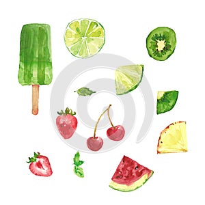 Green red summer fruits, ice cream - watermelon, kiwi
