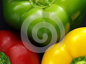 Green Red Yellow Peppers top view