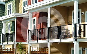 Green Red Yellow Row Houses Balconies