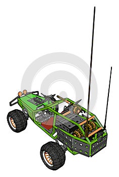 Green remote control car, illustration, vector