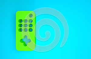 Green Remote control icon isolated on blue background. Minimalism concept. 3d illustration 3D render