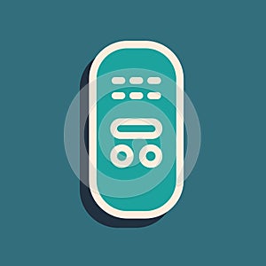 Green Remote control icon isolated on green background. Long shadow style. Vector