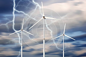 Green renewable energy concept - wind generator turbines in sky