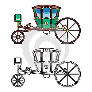 Green retro buggy or king horse chariot, carriage