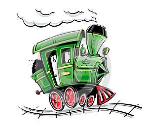 Green retro cartoon locomotive photo