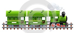 Green retro locomotive with coach