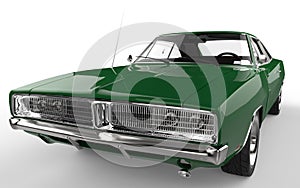Green retro muscle car - extreme closeup shot