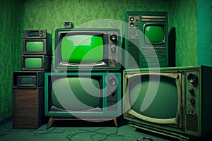 Green retro television technology concept