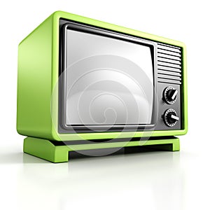 Green retro vintage TV Set on white background