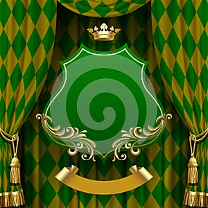 Green rhomboids background with a suspended decorative baroque
