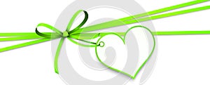 green ribbon bow with heart hang tag