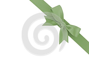Green ribbon with bow isolated on white background